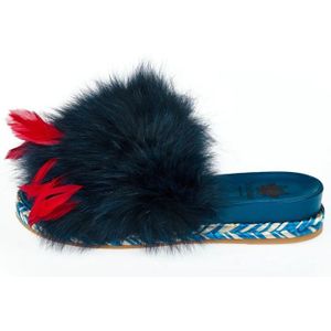 Mr&Mrs Italy - Bont Veer Sandaal - Blauw - Dames - Rubber Zool Contrast