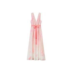 Twinset Lange satijnen jurk met vervaagde print , Pink , Dames , Maat: S