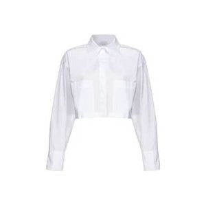 Pinko Witte Poplin Geborduurd Logo Overhemd , White , Dames , Maat: 2XS