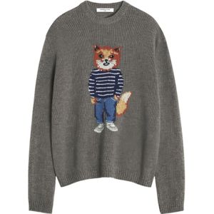 Maison Kitsuné, Heren, Truien, Grijs, Maat: M Wol,