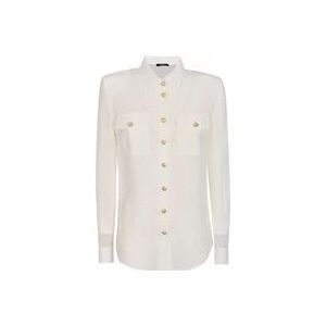 Balmain Zijden Witte Blouse met Gouden Knopen , White , Dames , Maat: XS