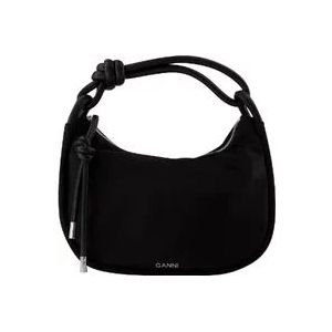 Ganni Leren schoudertas - Nieuw met labels , Black , Dames , Maat: ONE Size