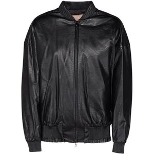 Twinset, Dames, Jassen, Zwart, Maat: S Leer,