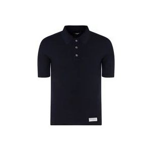 Balmain Navy Blue Wool Logo Patch Polo , Blue , Heren , Maat: L