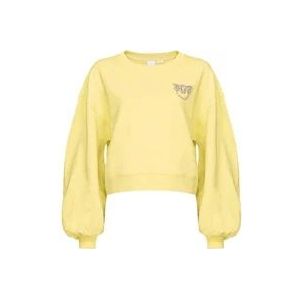 Pinko Love Birds Geborduurde Gele Sweater , Yellow , Dames , Maat: S