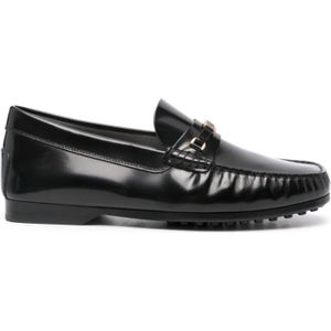 Tod's Zwarte Leren Vierkante Neus Platte Schoenen , Black , Heren , Maat: 41 EU