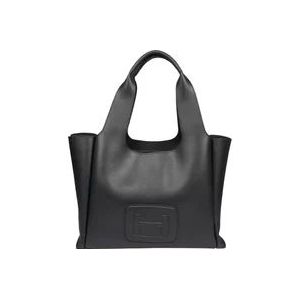 Hogan Zwarte Leren Shopper Tas , Black , Dames , Maat: ONE Size