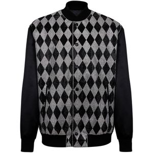 Balmain Diamanten satijnen bomberjack met strass , Black , Heren , Maat: L