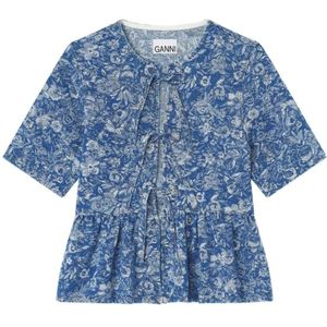 Ganni, Dames, Blouses & Shirts, Blauw, Maat: S Denim,
