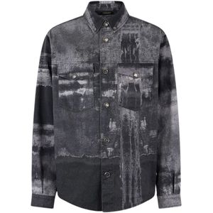 Roberto Cavalli, Heren, Overhemden, Zwart, Maat: M Denim,