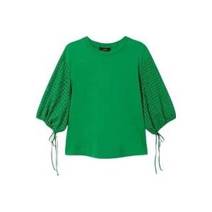 Twinset Sangallo Kant Mouw T-Shirt , Green , Dames , Maat: XS