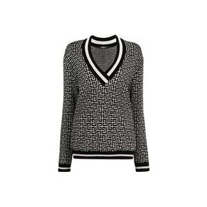 Balmain V-hals Gebreide Trui, Klassieke Stijl , Black , Dames , Maat: S