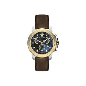 Versace Nieuwe Chrono Chronograaf Blauw Sunray Horloge , Brown , Heren , Maat: ONE Size