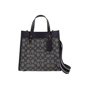 Coach Field Tote 22 Navy Jacquard Tas , Blue , Dames , Maat: ONE Size