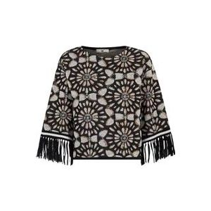 Twinset Zwarte Jacquard Trui met Franje Detail , Black , Dames , Maat: M