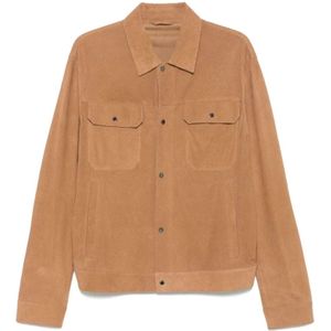 Emporio Armani, Heren, Jassen, Bruin, Maat: 2XL Leer,