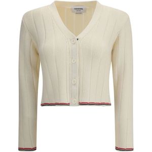 Thom Browne, Dames, Truien, Beige, Maat: 2XS Wol,