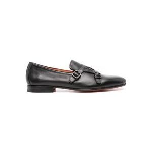 Santoni Zwarte platte schoenen met gevlochten bandjes , Black , Heren , Maat: 44 EU