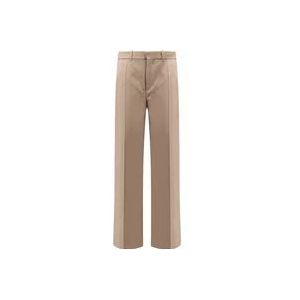 Chloé Wijde leren broek met hoge taille , Beige , Dames , Maat: M