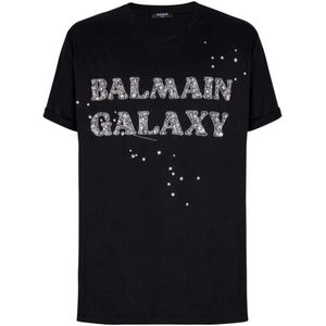 Balmain Geborduurd Galaxy T-shirt , Black , Heren , Maat: S
