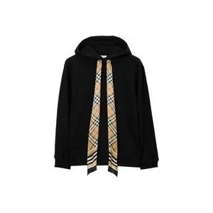 Burberry Zwarte Hoodie met Zijden Check Sjaal , Black , Dames , Maat: XS