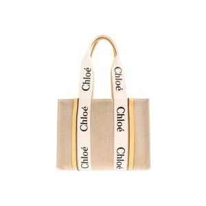 Chloé ‘Woody Medium’ shopper tas , Beige , Dames , Maat: ONE Size