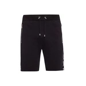 Balmain Zwarte katoenen shorts met bedrukt logo en ritssluiting , Black , Heren , Maat: M