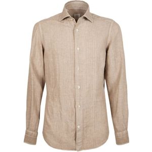Eleventy, Heren, Overhemden, Bruin, Maat: M Linnen,