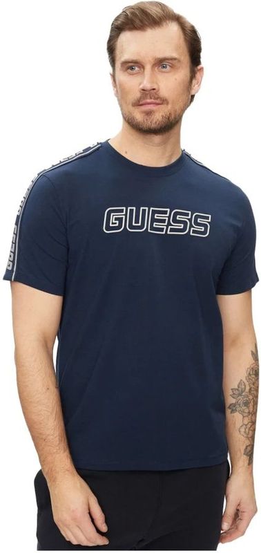Guess - Arlo - Katoenen T-shirt - Blauw - Regular Fit Jersey