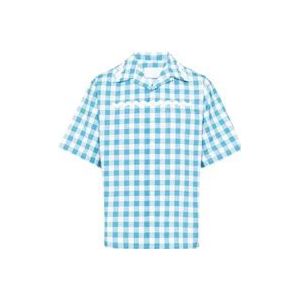 Prada Oversized korte mouw katoenen Vichy shirt , Blue , Heren , Maat: M
