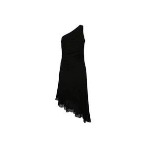 Twinset Zwarte one-shoulder gedrapeerde midi-jurk , Black , Dames , Maat: XS