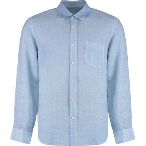 120% Lino, Heren, Overhemden, Blauw, Maat: M Linnen,