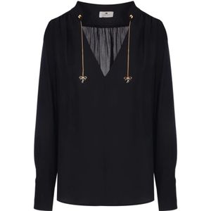 Elisabetta Franchi, Dames, Blouses & Shirts, Zwart, Maat: M Viscose,