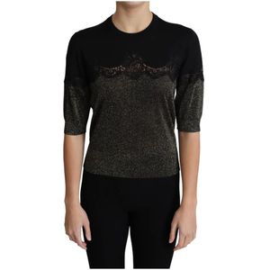Dolce & Gabbana - Shiny Lace Pullover Top - Zwart - Truien