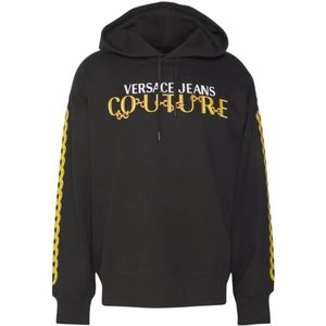 Versace Zwarte hoodie met kettinglogo , Black , Heren , Maat: M