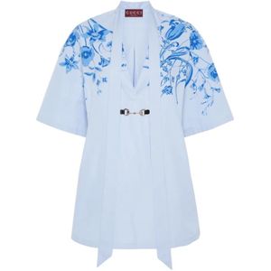 Gucci, Dames, Tops, Blauw, Maat: M Katoen,