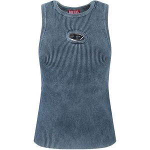 Diesel - Geribbelde Mouwloze Top - Blauw - Katoen
