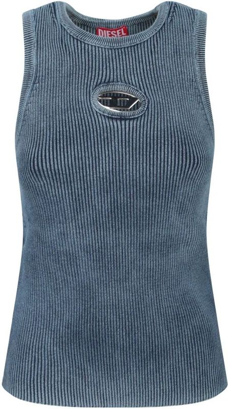 Diesel - Geribbelde Mouwloze Top - Blauw - Katoen