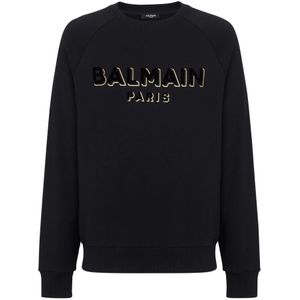 Balmain Metallic flocked sweatshirt , Black , Heren , Maat: 2XL
