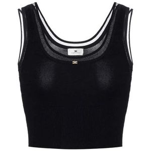 Elisabetta Franchi, Dames, Tops, Zwart, Maat: S Nylon,