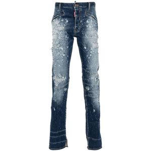 Dsquared2 Indigo Blauwe Distressed Skinny Jeans , Blue , Heren , Maat: S
