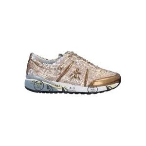 Premiata Gouden Glitter Sneakers voor Vrouwen , Yellow , Dames , Maat: 38 EU