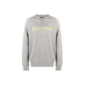 Balmain Luxe Logo Crewneck Sweatshirt , Gray , Heren , Maat: S