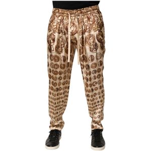 Dolce & Gabbana - Jogger Broek - Beige - Muntdruk Zijden Twill