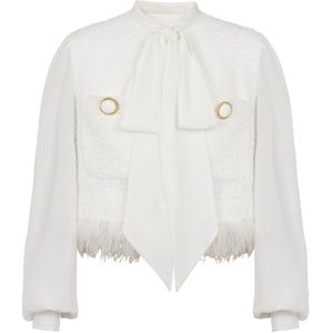 Balmain Tweed en crepe jas , White , Dames , Maat: M