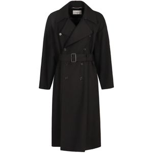 Saint Laurent - Dubbelbreasted Wollen Lange Jas - Zwart - Heren