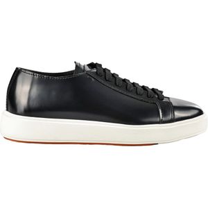 Santoni Italiaanse Leren Sneakers , Black , Heren , Maat: 42 EU