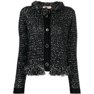 Twinset, Dames, Jassen, Zwart, Maat: XS Tweed,