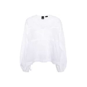 Pinko Broderie Anglaise V-Neck Shirt , White , Dames , Maat: XS
