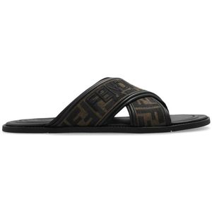 Fendi Slides met logo , Brown , Heren , Maat: 38 EU